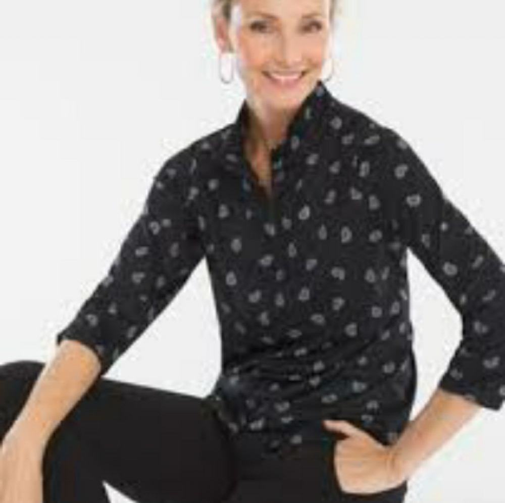 Chicos Half-Zip Top Mini Paisley Sz 0 or 4/6